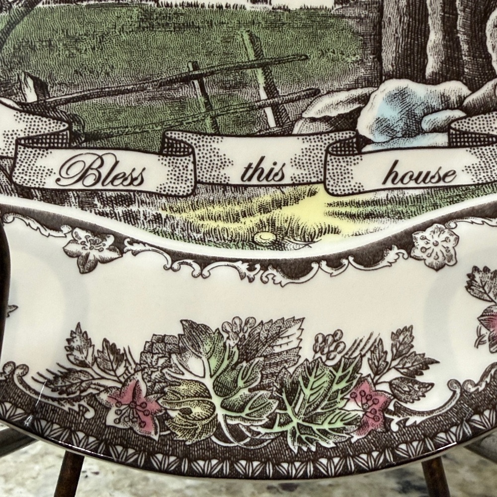 The Friendly Village Bless This House Scalloped Platter Johnson Bros England 11” - Picture 6 of 14